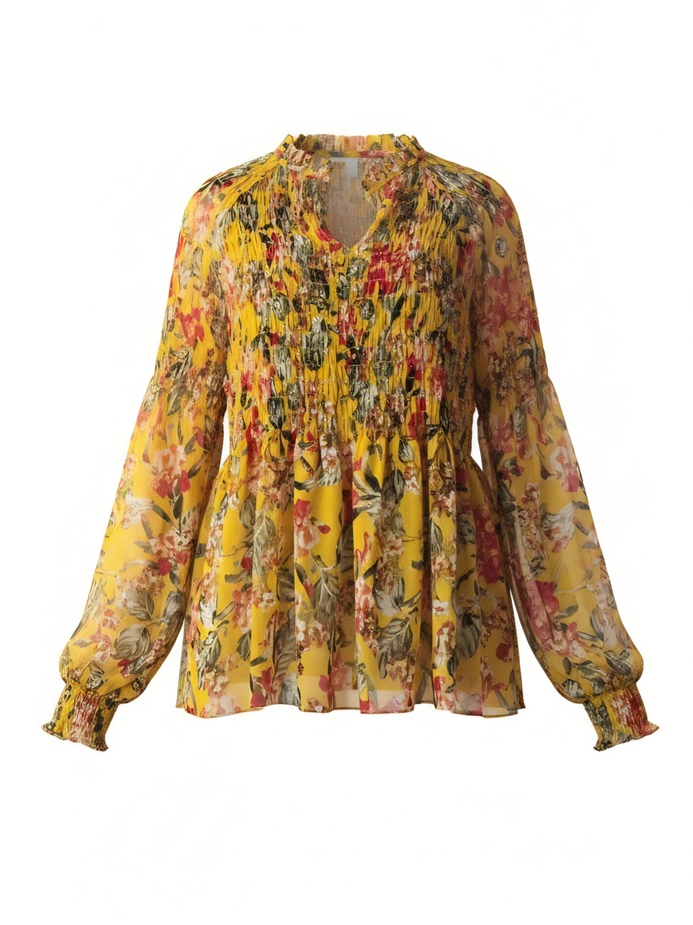 Rose & Olive Yellow Floral Flouncy Gathered Tunic Blouse Size L